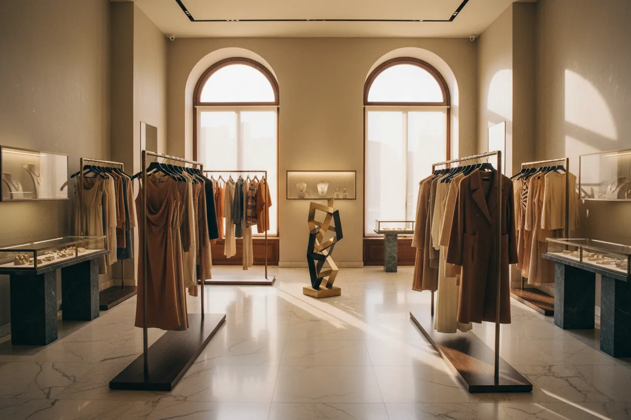 Wnętrze luksusowego butiku z designerskimi ubraniami